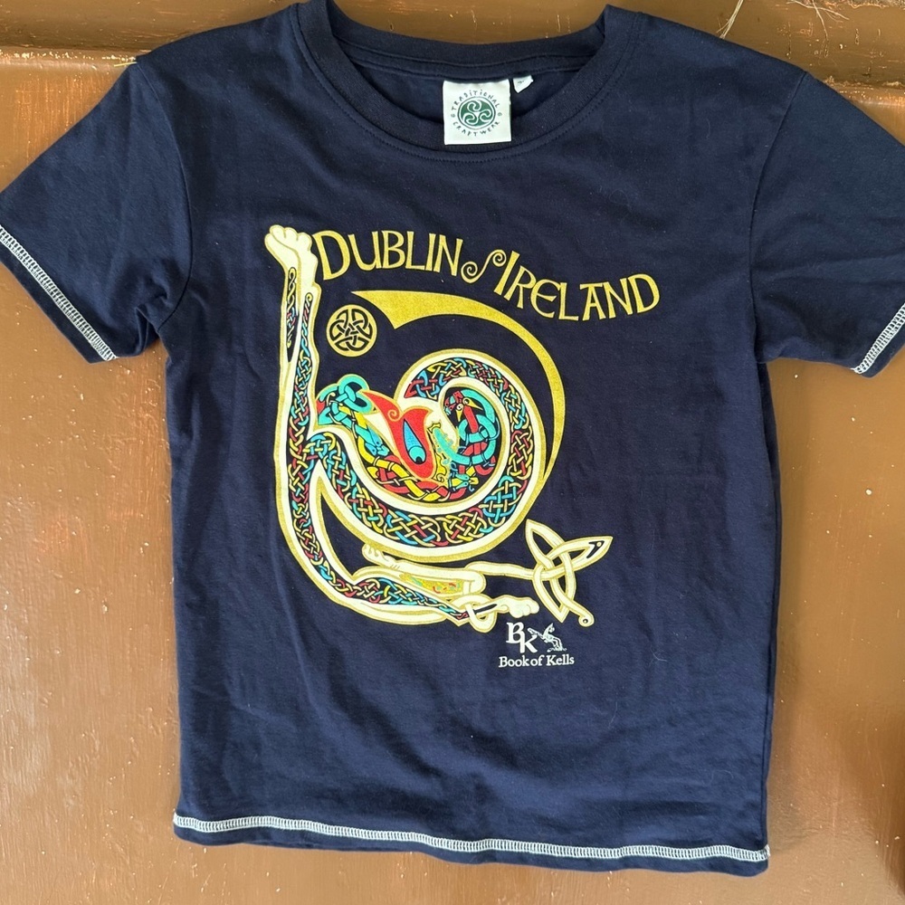 Dublin Ireland Book of Kells Celtic Swirl Kids Navy T-Shirt (7/8)